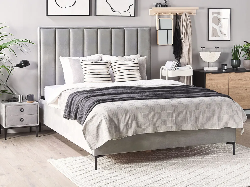 Ottoman Bed SEZANNE Velvet Light Grey 140 x 200 cm (EU Double)_800045