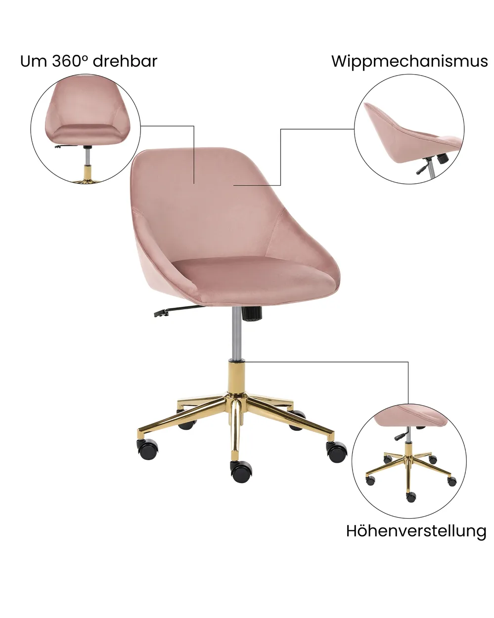 Schreibtischstuhl BARDSDALE Samtstoff Rosa_1073413