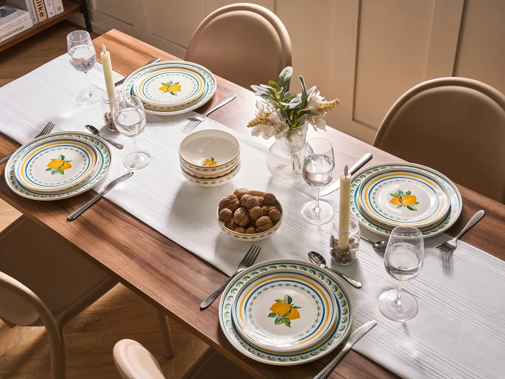 Zastawa stołowa 12-częściowa TARRAGON Porcelana Biały/ zielony