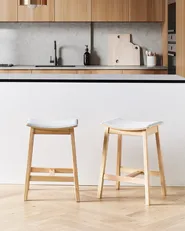 Set of 2 Bar Stools DIXON Wood Light Brown/ Grey_949298
