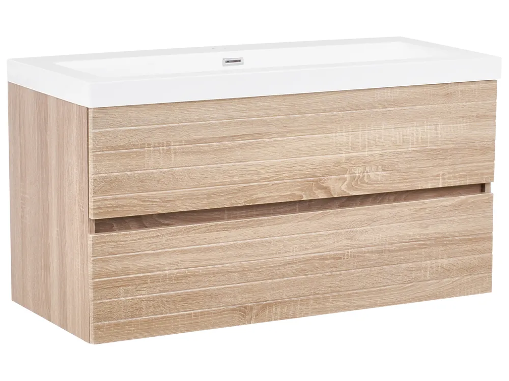 Závesná kúpeľňová skrinka s umývadlom URUCU 100 cm Svetlohnedá