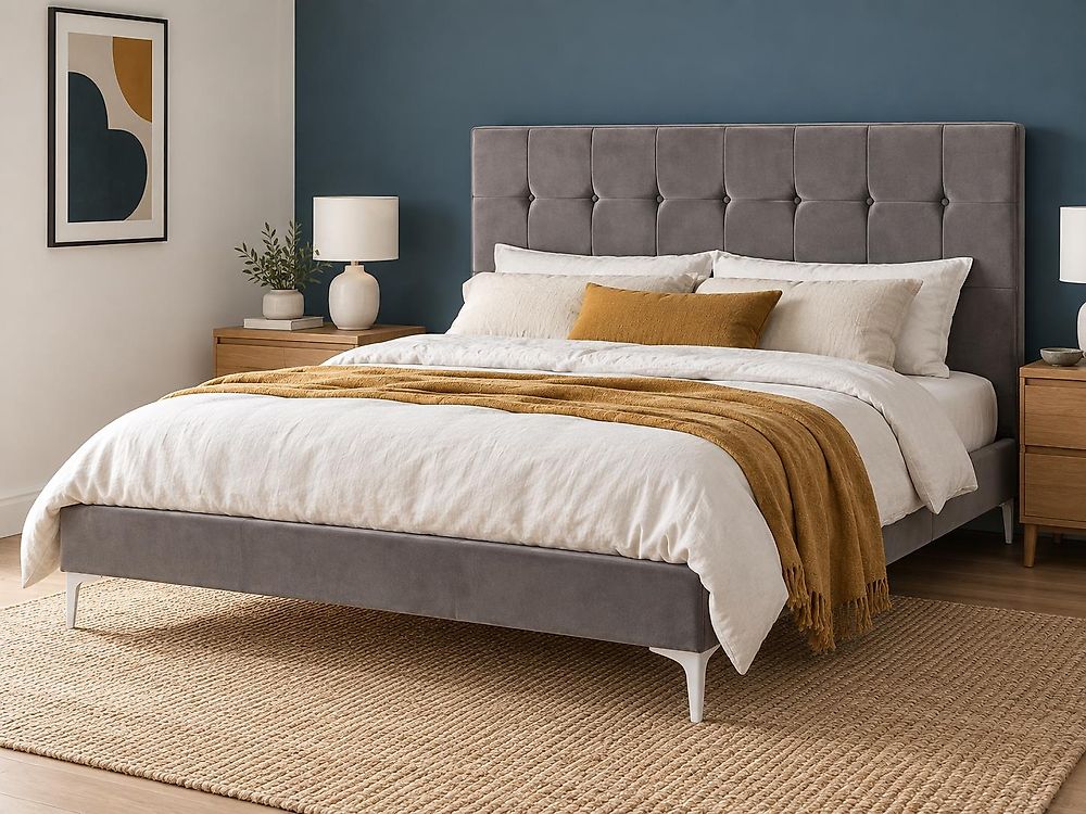 Bett mit Lattenrost Samtstoff AMBERT 140 x 200 cm Grau
