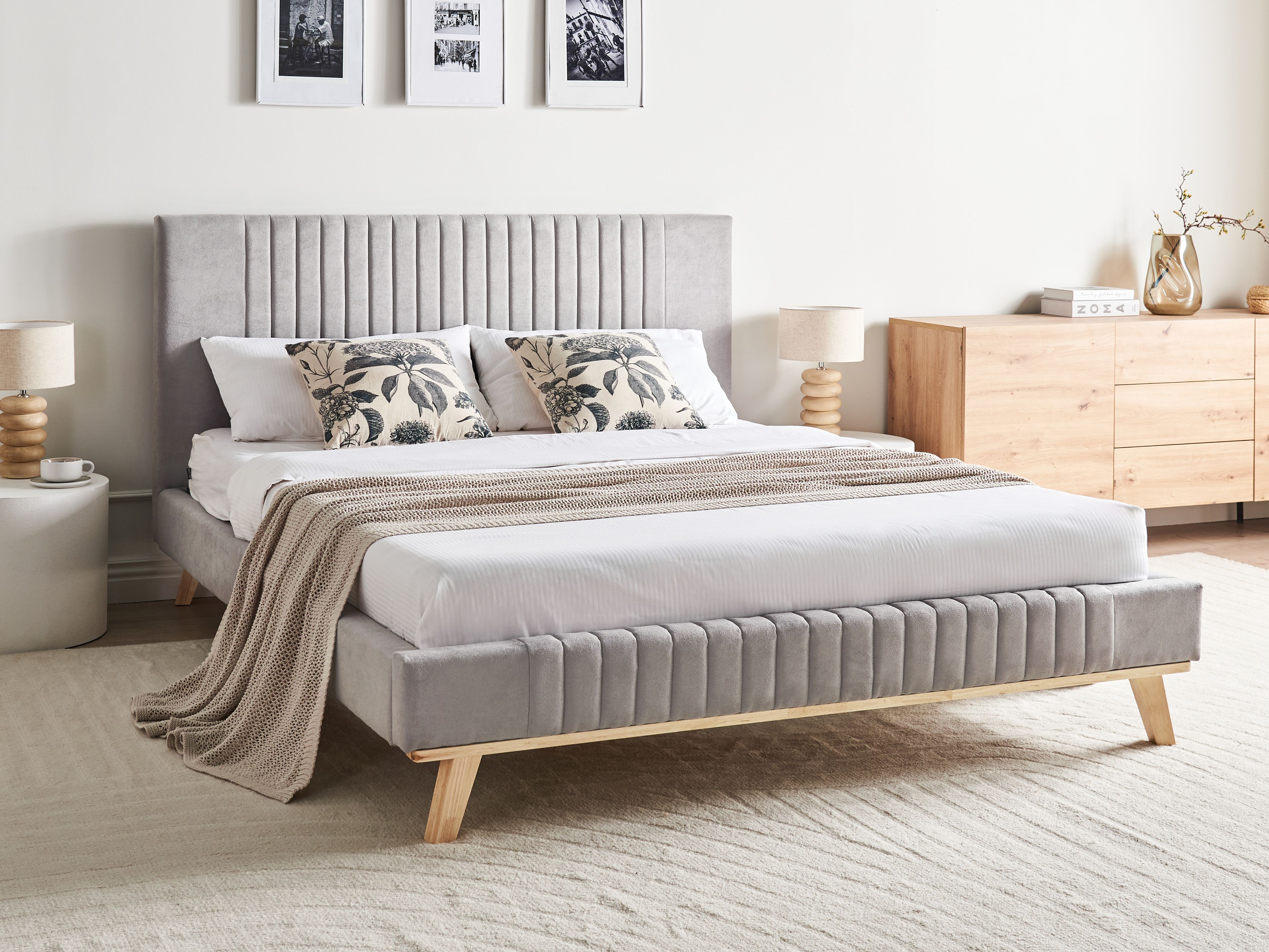 Bed Chenille TALENCE 160 x 200 cm (EU King Size) Light Grey_1184633