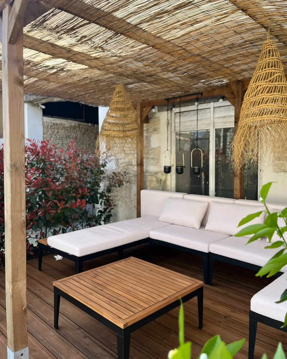 Garden Lounge Set with Table and Ottoman 4 Seater BRACCIANO Certified Acacia Wood Light Beige Right Hand_981736