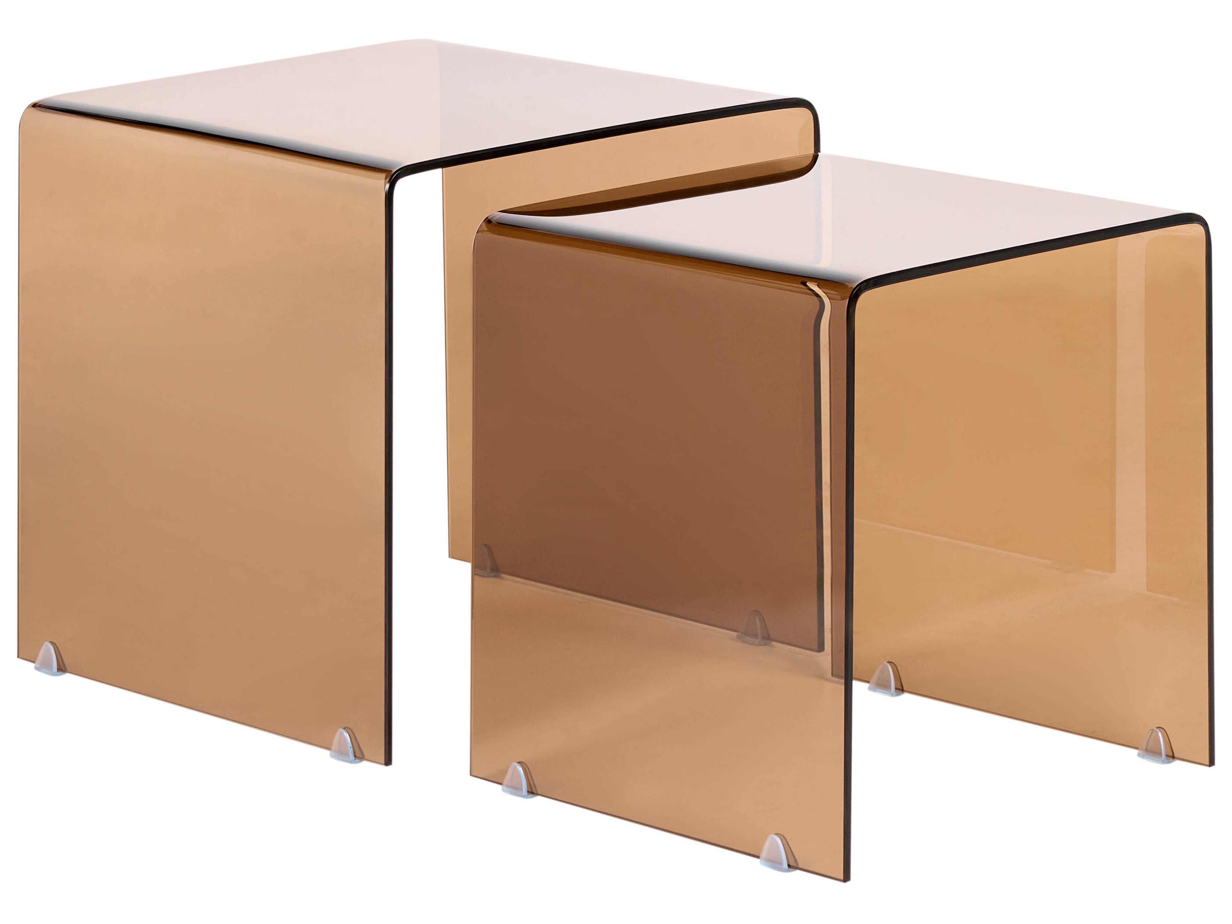 Lot de 2 tables d'appoint KENDALL Verre de sécurité Marron
