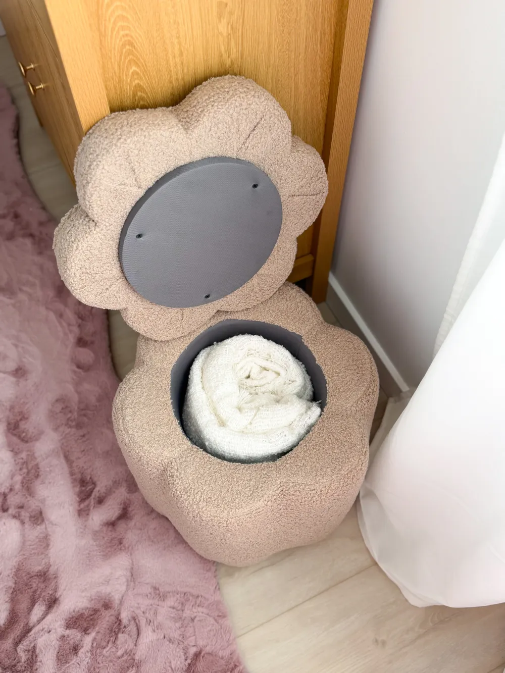 Kids Storage Pouffe FLOWER Flower Boucle Beige_1172727