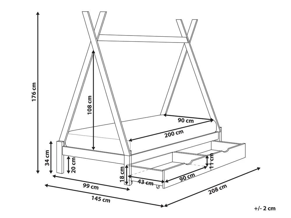 Lit à tiroirs pour enfants Tipi Bois de pin DEVAY 90 x 200 cm Blanc_963576