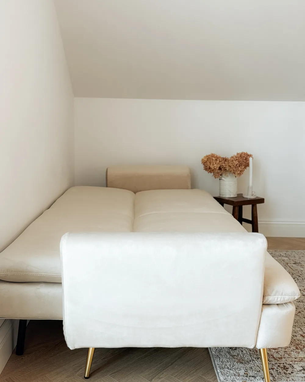 Divano letto 3 posti VETTRE Velluto Beige chiaro_1038770
