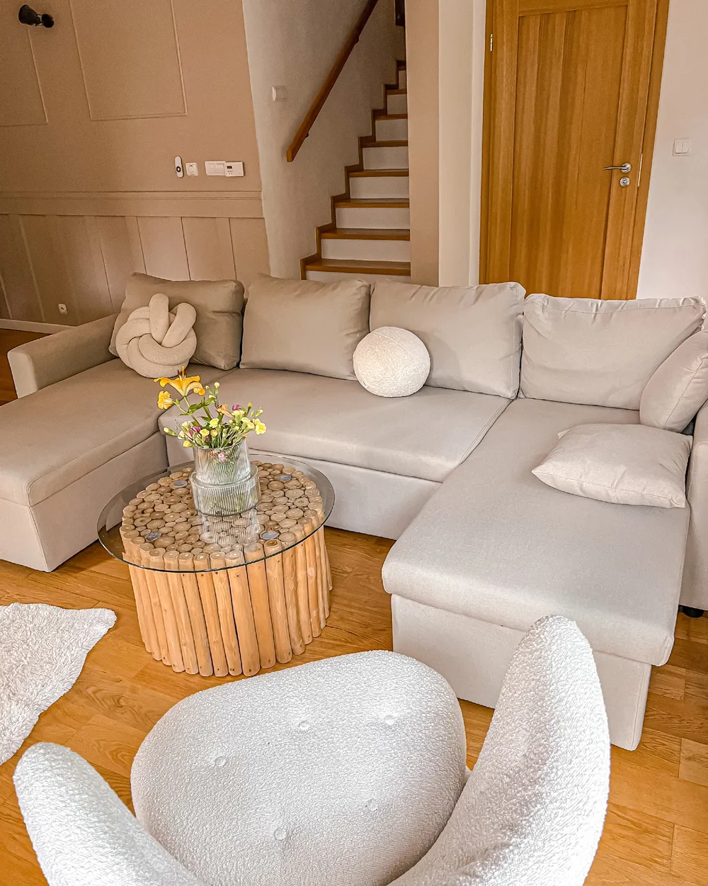 U-Shape Sofa Bed 5 Seater SOMMEN with Storage Fabric Beige_901175