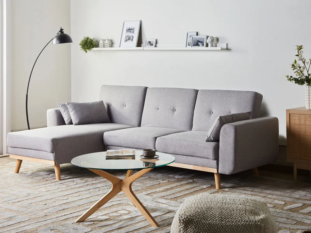 Corner Sofa Bed 3 Seater KAARINA Fabric Grey Right Hand