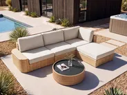 Garden Corner Sofa with Table 4 Seater OLIVERI PE Rattan Beige Left Hand_1073685