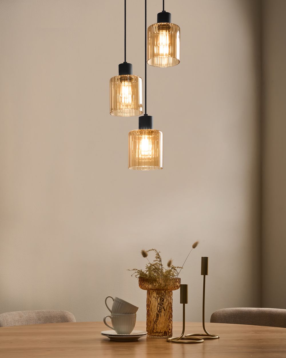 Pendellampa med 3 lampor KITARE Glas Beige