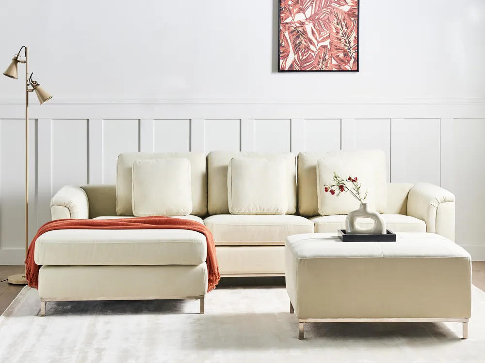 Corner Sofa 4 Seater OSLO with Ottoman Fabric Beige Right Hand_1059233
