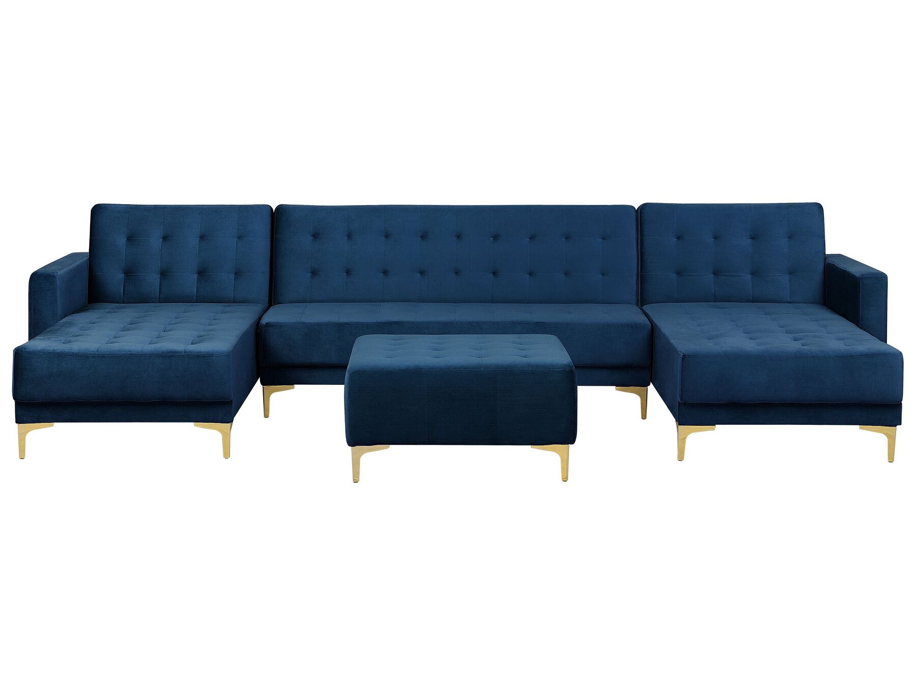 Canapé panoramique convertible en velours bleu marine 5 places avec pouf ABERDEEN_738456