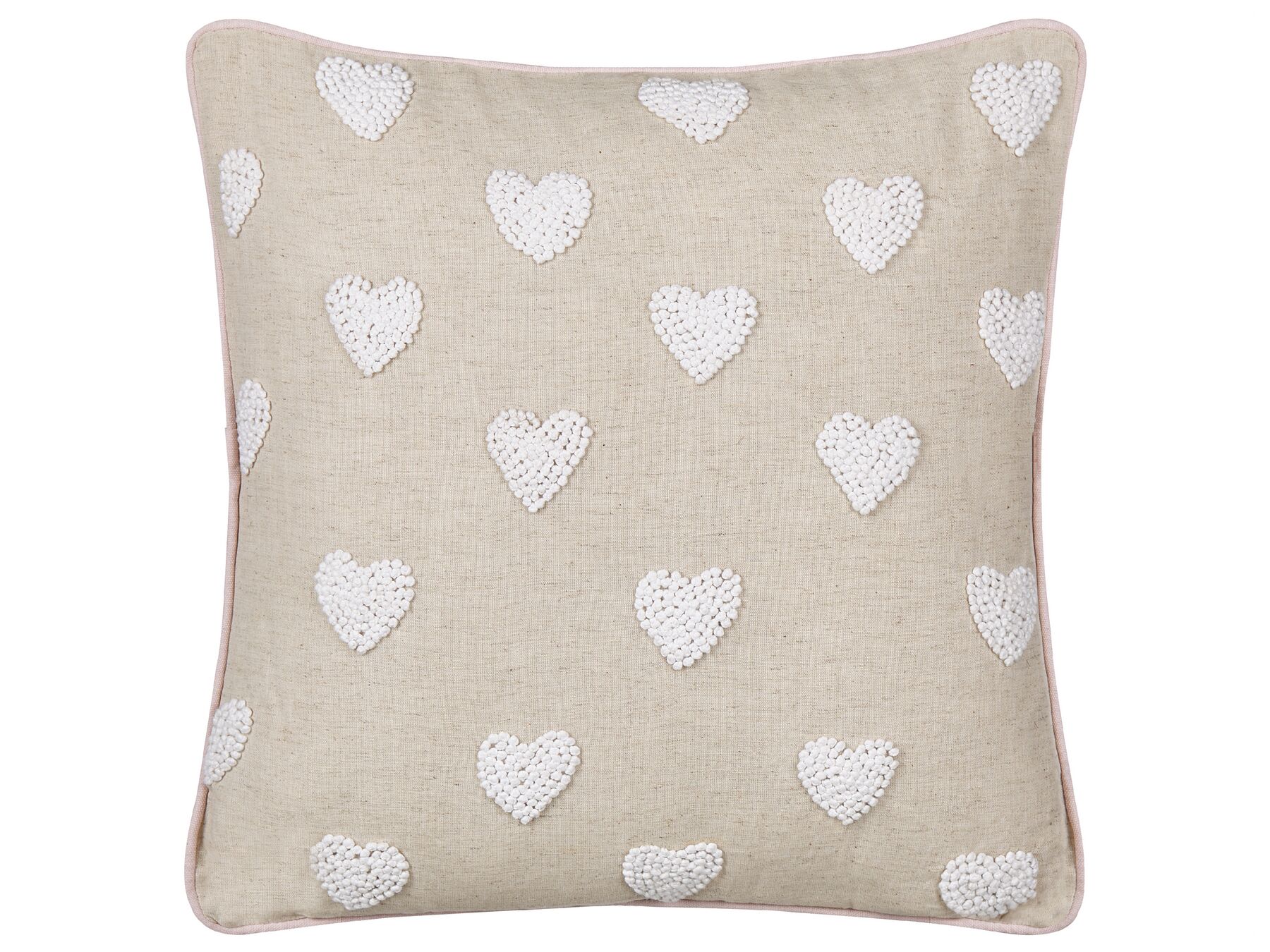 Cotton Cushion Embroidered Hearts 45 x 45 cm Beige GAZANIA_893242