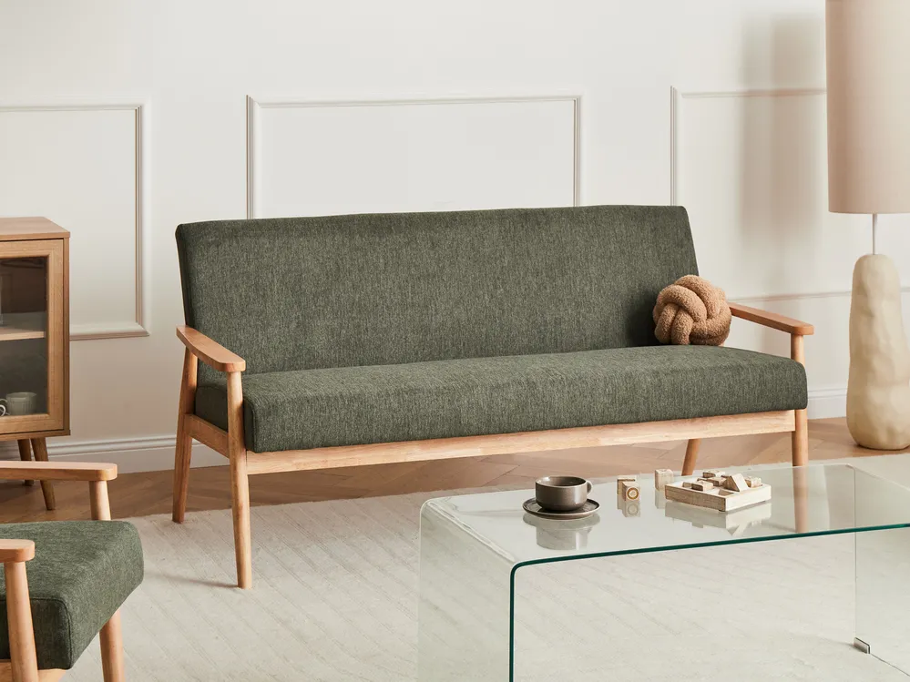 Living Room Set 6 Seater ESRUM Fabric Light Brown/ Green_1023006