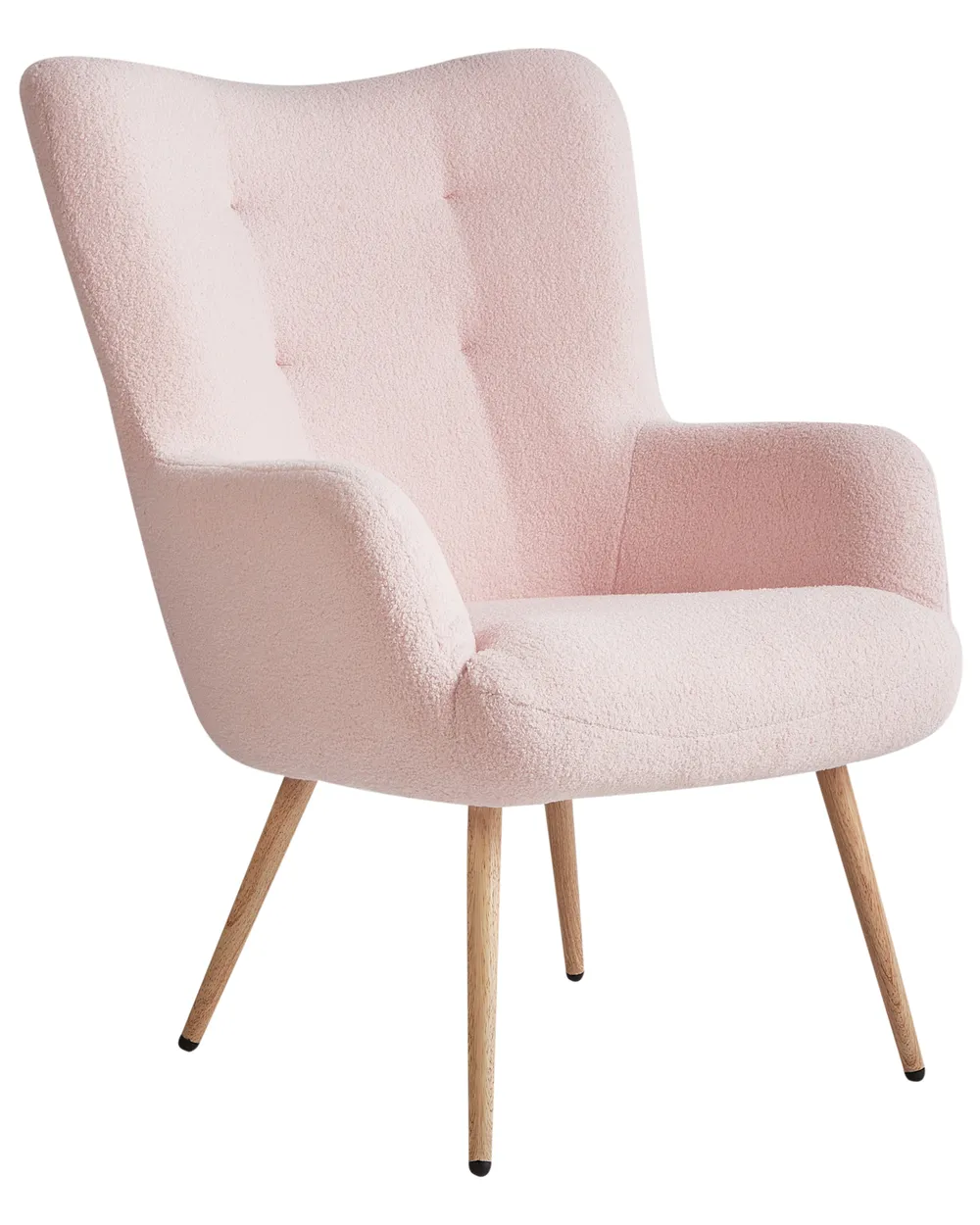 Poltrona Wingback VEJLE con poggiapiedi Bouclé Rosa pastello_966596