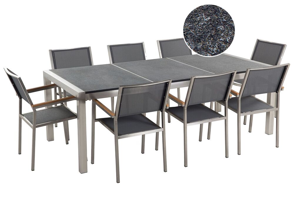 8 Seater Garden Dining Set Black Granite Triple Plate Top with Grey Chairs GROSSETO Beliani