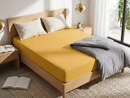 Fitted Sheet JANBU 200 x 200 cm Cotton Mustard_1180230