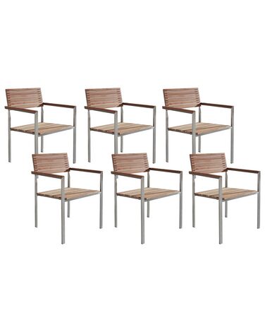 Set 6 sedie da giardino in legno marrone chiaro e acciaio VIAREGGIO