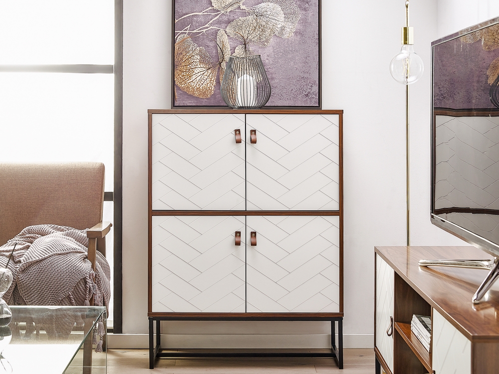 4 Door Sideboard Dark Wood with White NUEVA Beliani