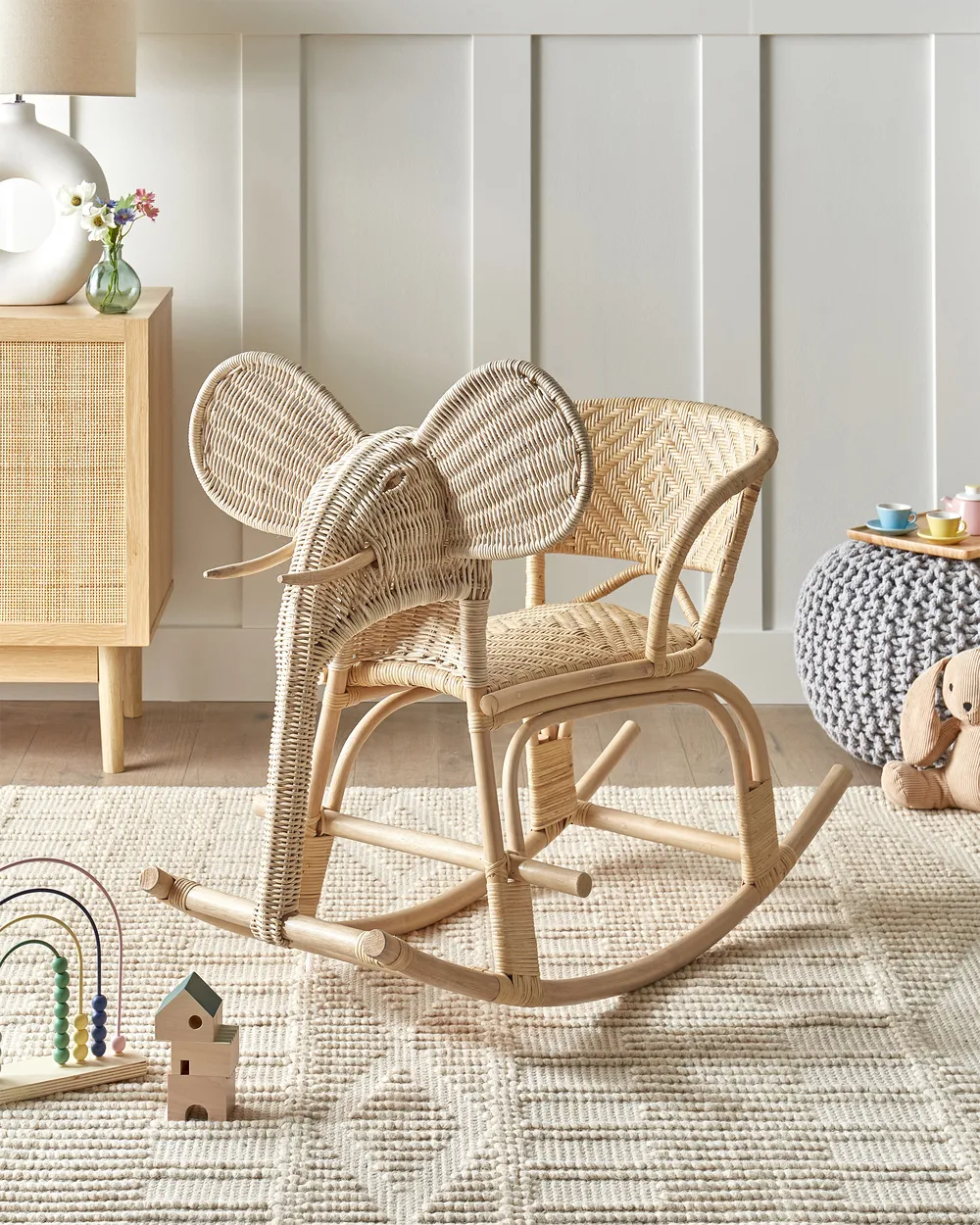 Kids Rocking Chair Elephant AMPOLLINO Rattan Natural