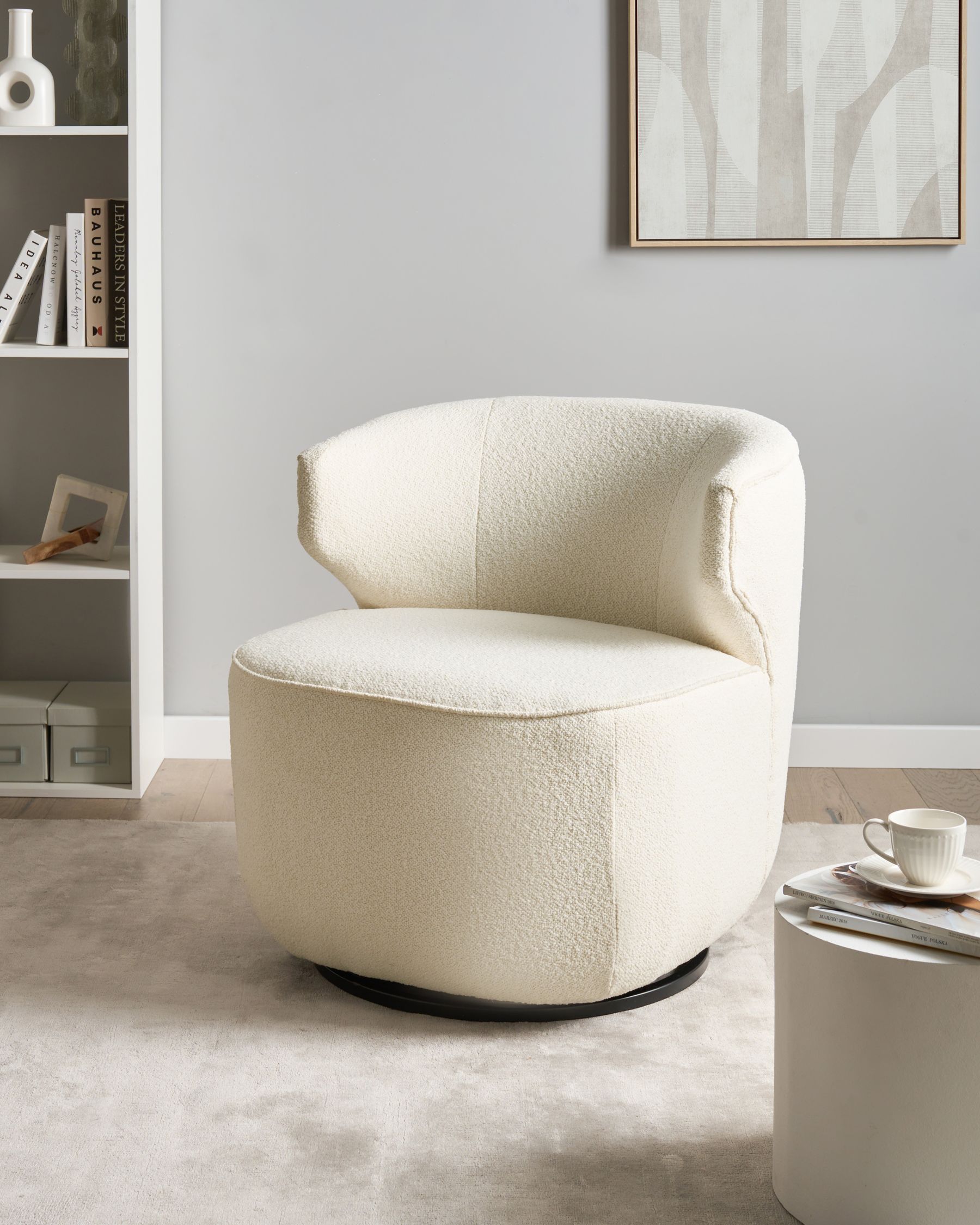 Fotel obrotowy boucle złamana biel MOLLEBY_1005857