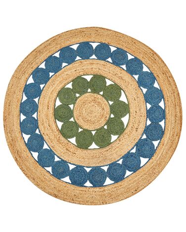 Dywan okrągły z juty ⌀ 140 cm niebiesko-zielony HOVIT
