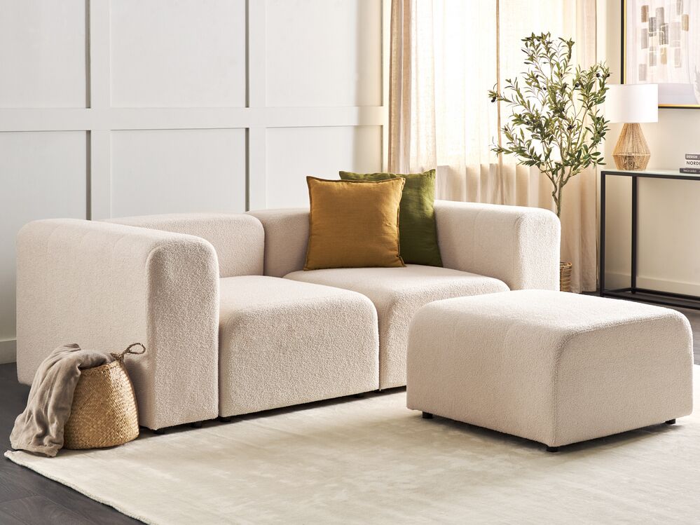 2 Seater Modular Boucle Sofa with Ottoman Beige FALSTERBO Beliani