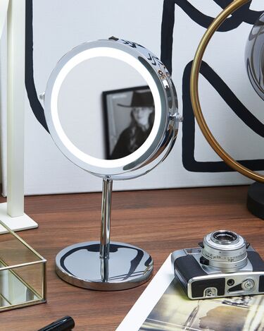 Lighted Table Mirror ø 20 cm silver VERDUN