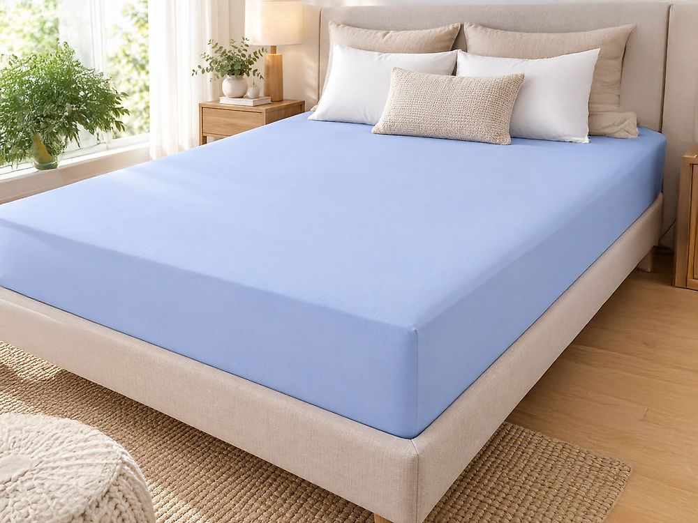 Spannbettlaken JANBU 180 x 200 cm Baumwolle Hellblau