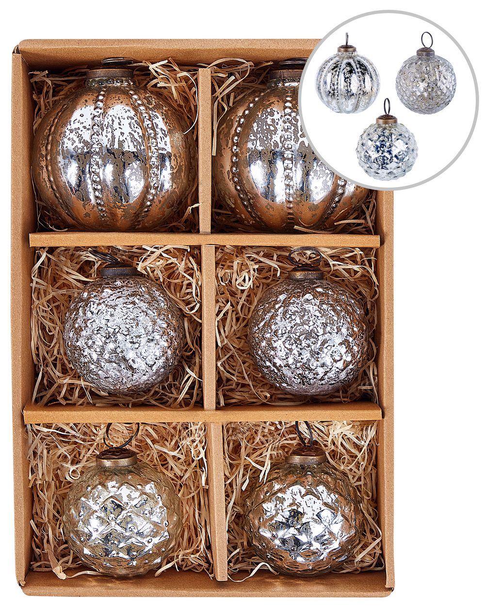 Conjunto de 6 bolas de Navidad ARGENTIN Vidrio Plateado
