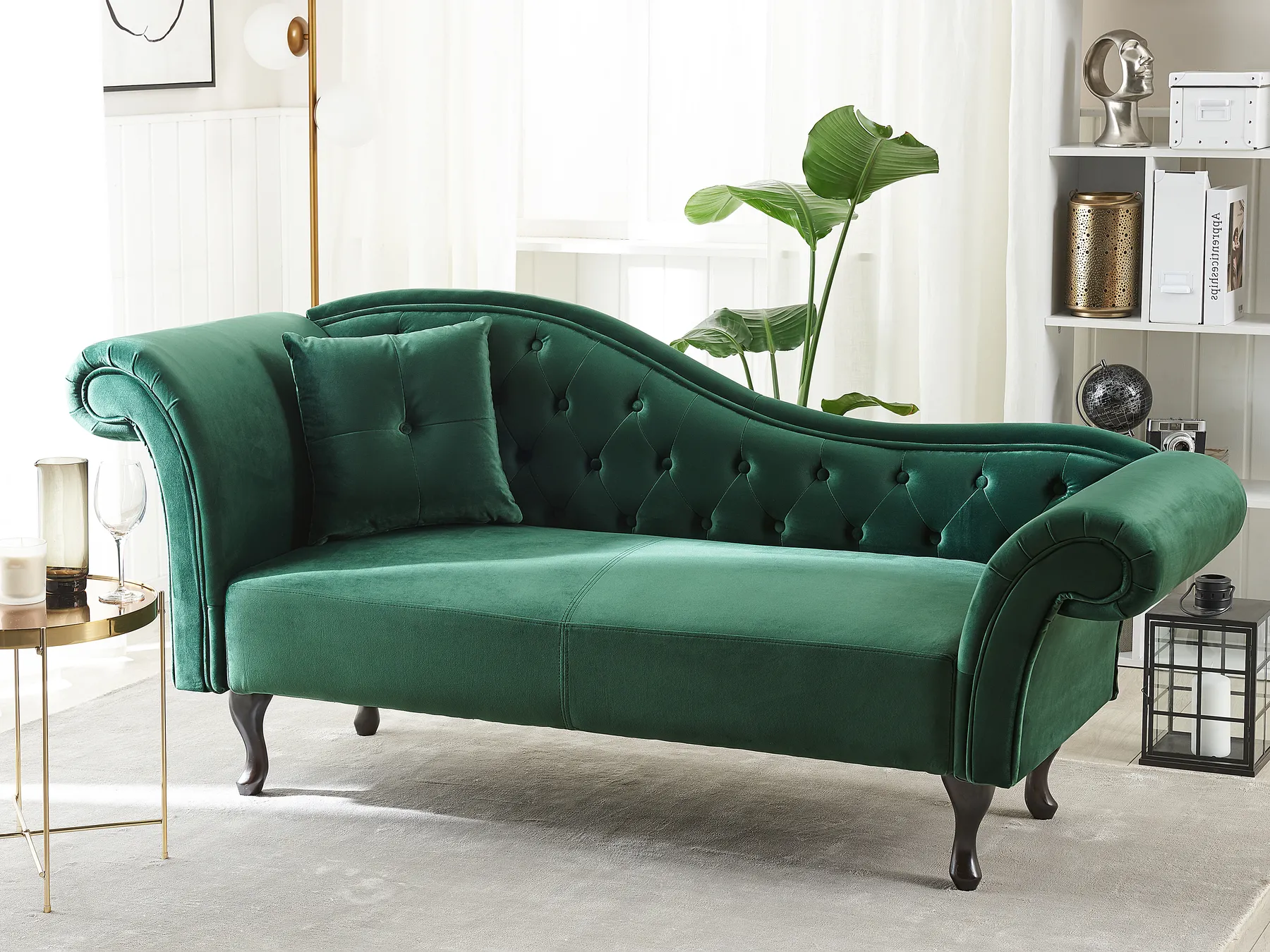Left-Hand Chaise Longue LATTES Velvet Dark Green_791491