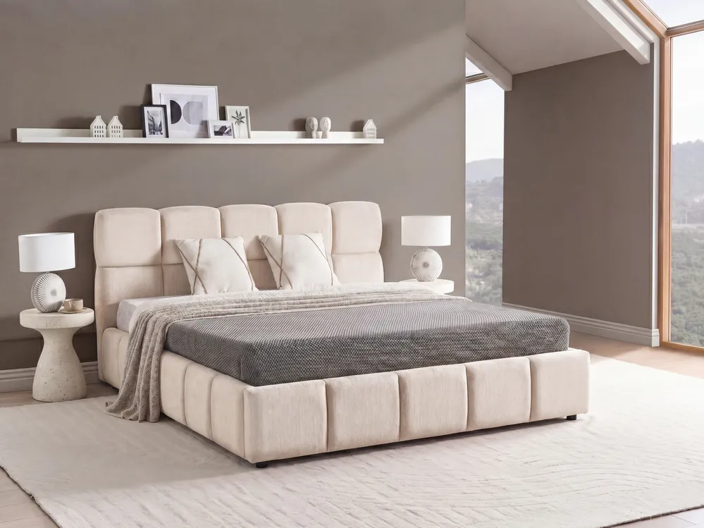 Fabric Ottoman Bed Light Beige NOYON Various Sizes