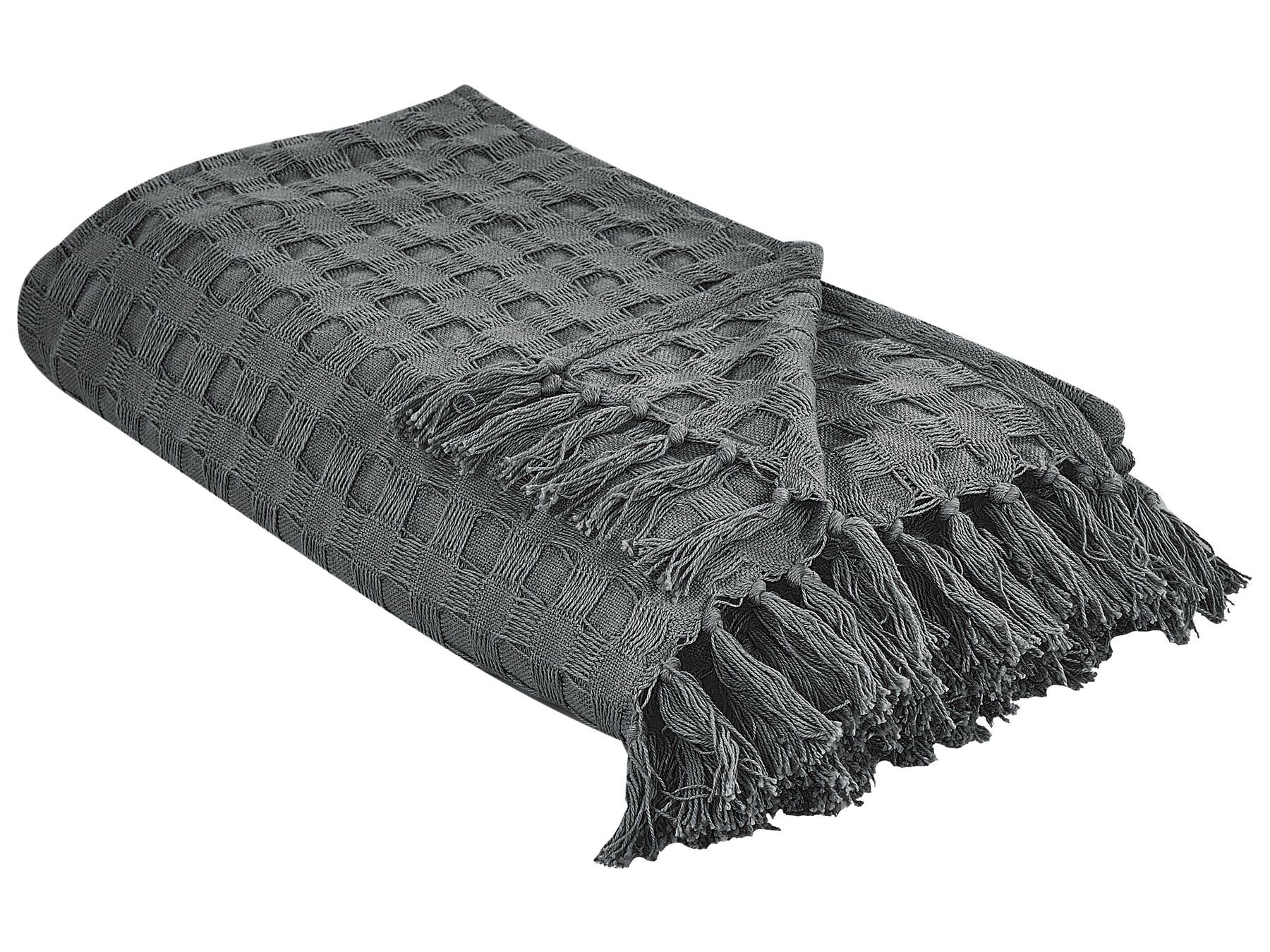 Tagesdecke Baumwolle dunkelgrau mit Fransen 150 x 200 cm BERE_918093