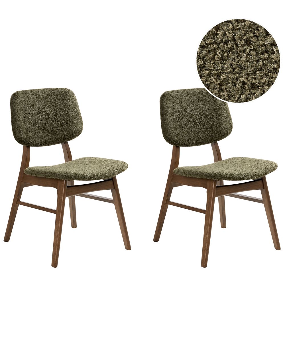 Set of 2 Dining Chairs ELAINE Boucle Dark Brown/ Green