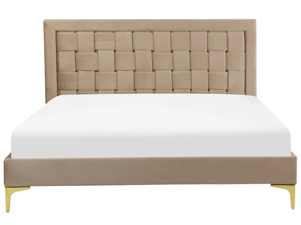 Pat cu lamele Catifea LIMOUX 140 x 200 cm Taupe_867177