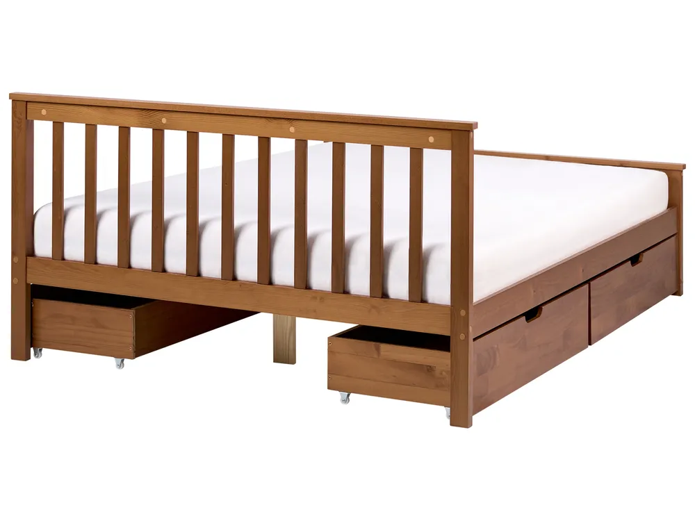 Bed with 4 Drawers OLENDON Pine Wood Brown 140 x 200 cm (EU Double)_1068495