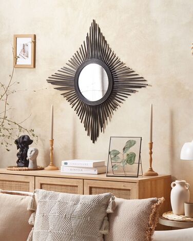 Rattan Wall Mirror 60 x 60 cm Black MAJENE