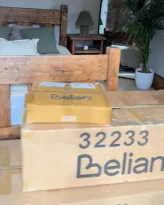 Ottoman HELLNAR Fabric Light Brown_1172746