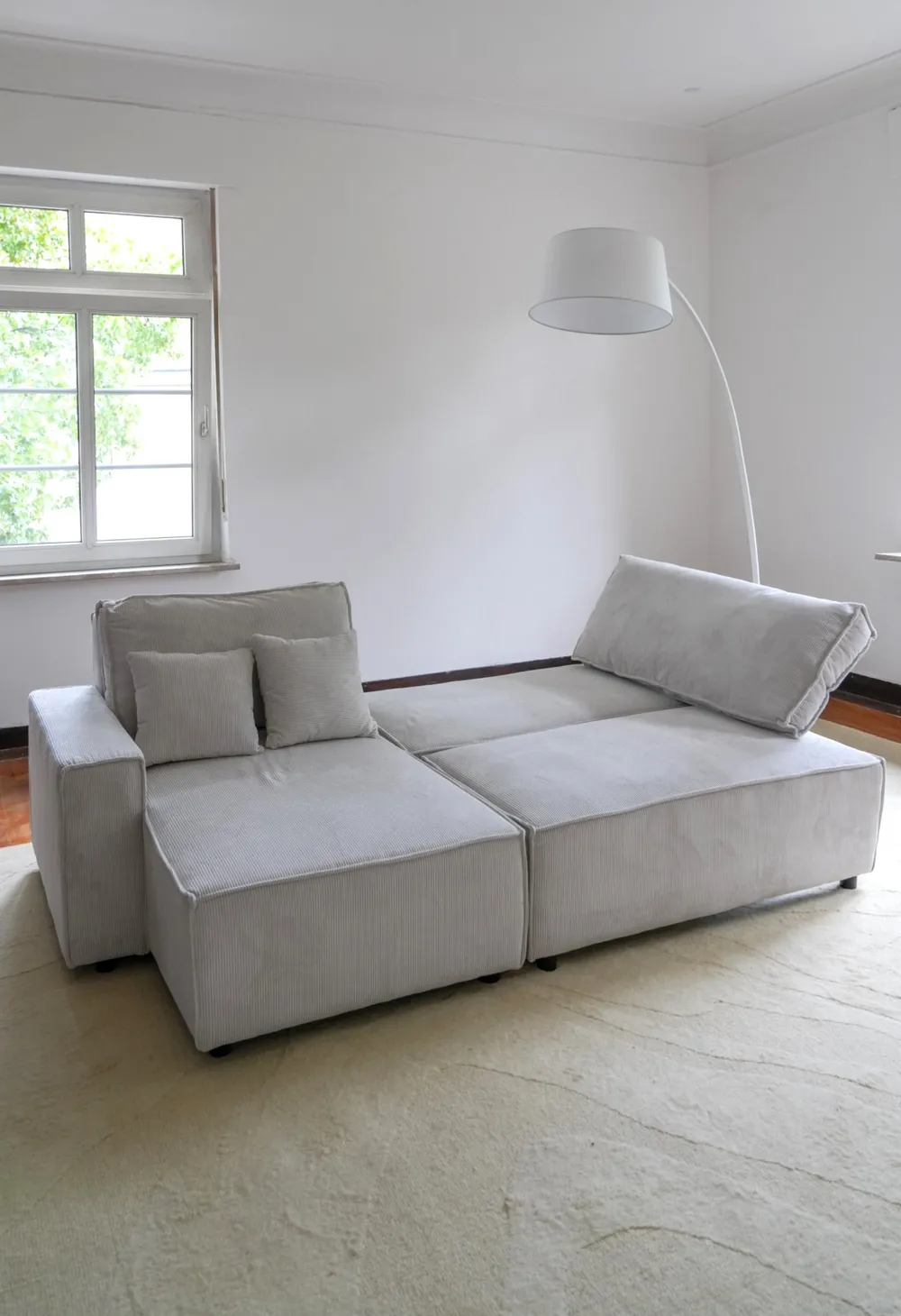 Corner Sofa Bed 3 Seater ABACKA Corduroy Off-White Right Hand_1020492