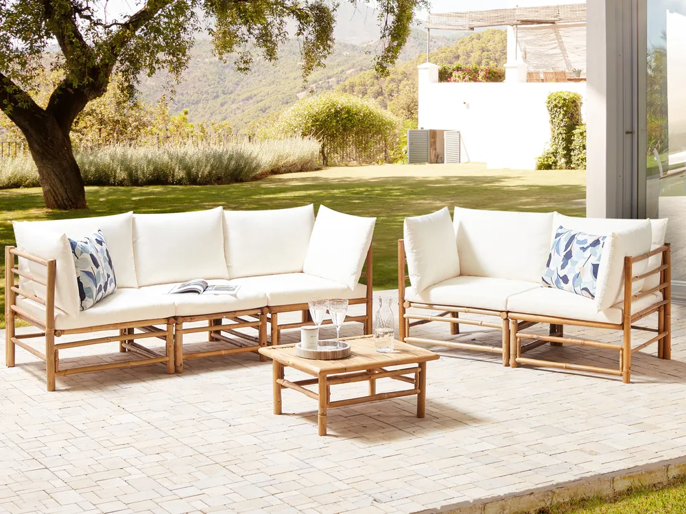 Garden Lounge Set with Table Seater CERRETO Bamboo Wood Off