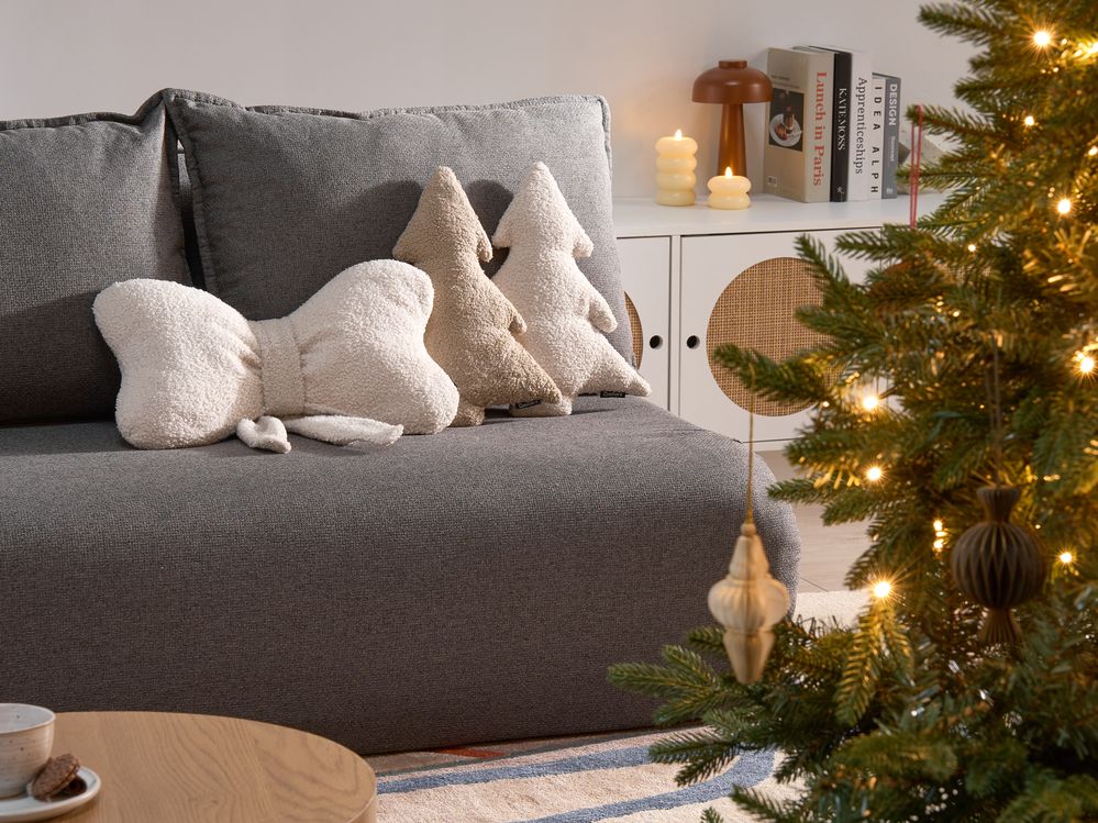 Set of 3 Decorative Cushions WINTERLAND 30 x 35 cm 45 x 25 cm Boucle Light Beige Christmas Motif
