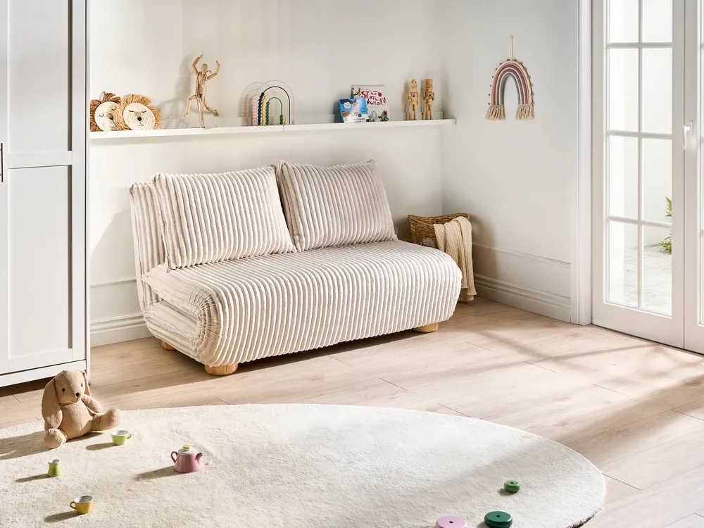 Kanapéágy 2 személyes ABISKO Kordbársony Törtfehér