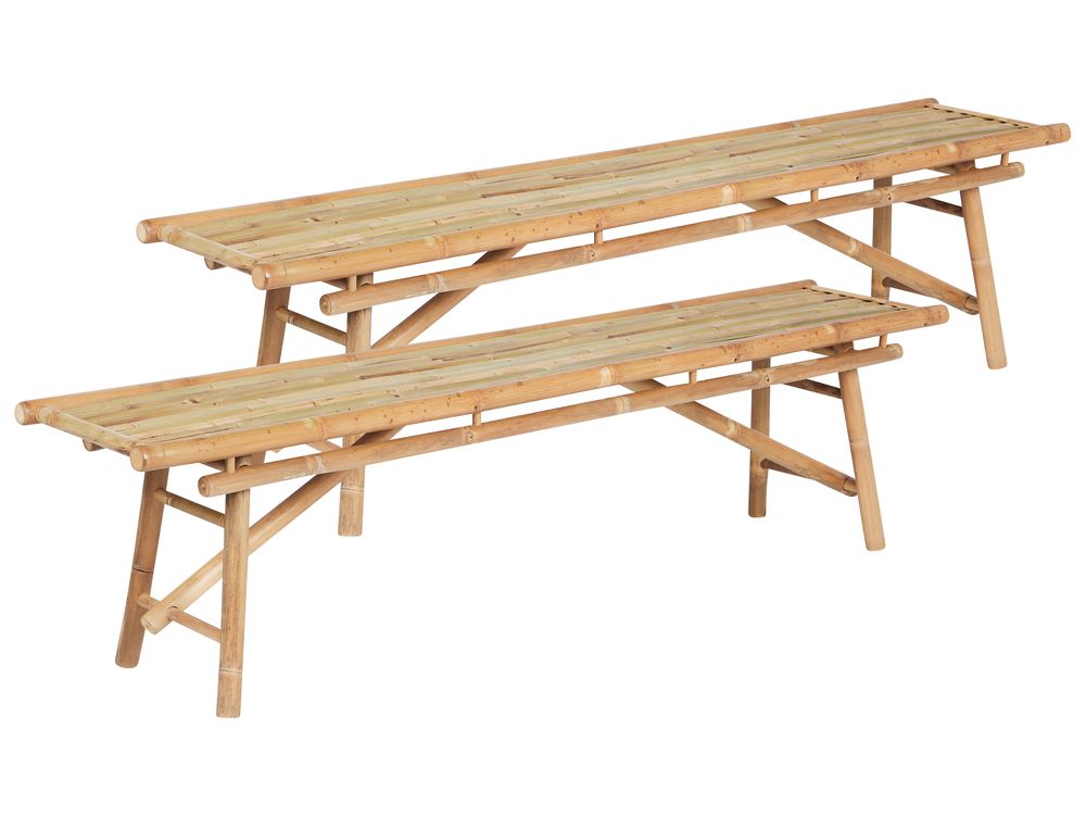 Set of 2 Garden Benches TINDARI 180 cm Bamboo Light Brown