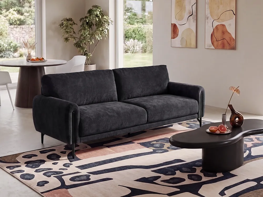 Sofa 3-Sitzer SKARO Chenillegewebe Schwarz