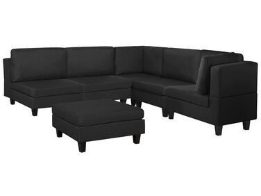 Right Hand 5 Seater Modular Fabric Corner Sofa with Ottoman Black FEVIK