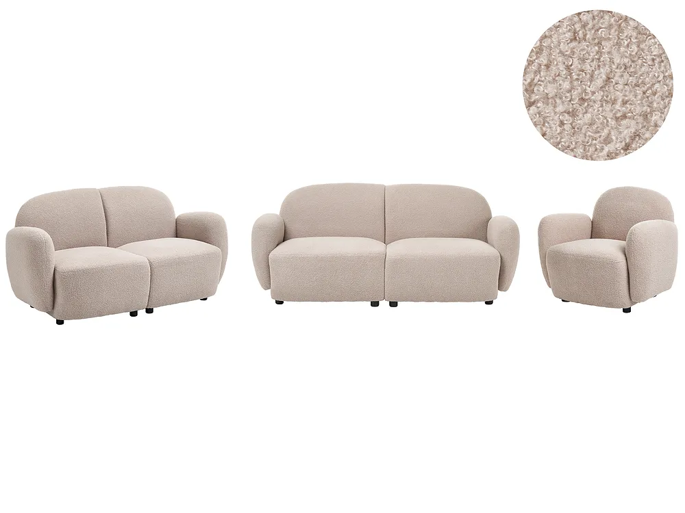 Living Room Set 6 Seater JULE Boucle Beige