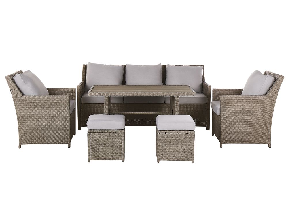 Conjunto de jardín con mesa y otomana 5 plazas FONTI con cojines Ratán sintético Gris pardo