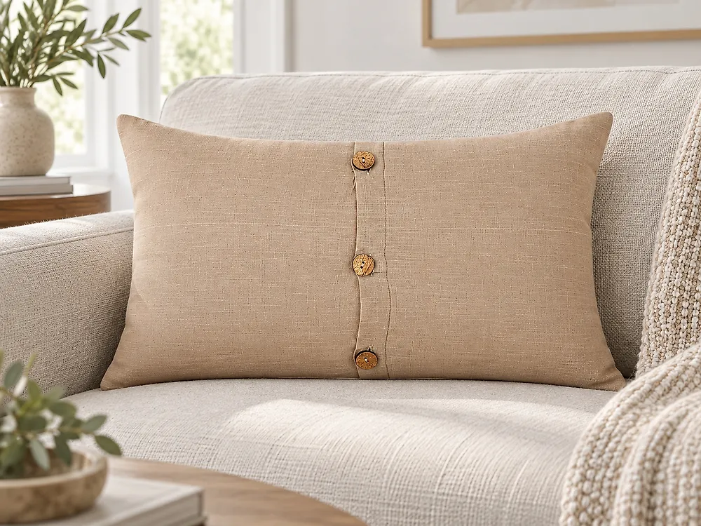 Dekokissen 2er Set BANORI 30 x 50 cm Leinen Beige Ohne Muster_1178826